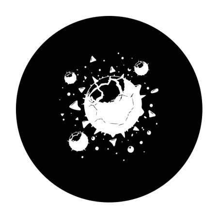Abstract design featuring a white planet in space against a black background. Suitable for space exploration or technology and any artistic projects.のイラスト素材