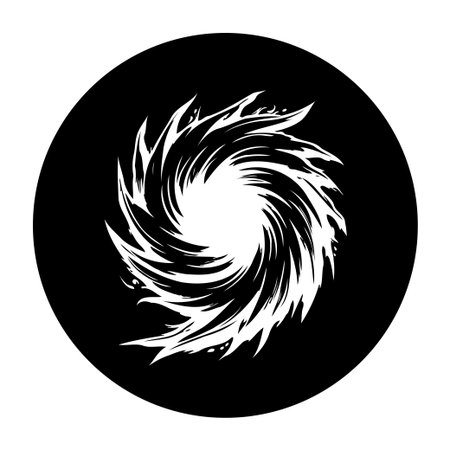 A captivating abstract illustration featuring a swirling vortex of energy, created with fluid brush strokes in a striking black and white palette, conveys dynamic motion.のイラスト素材