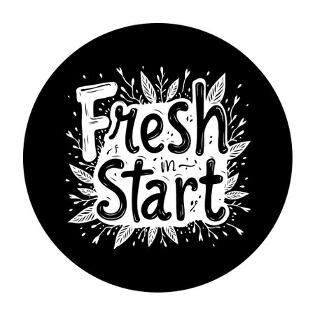 A black and white illustration that signifies a fresh start with floral elements. The design conveys motivation, new beginnings, and the potential for growth and success.のイラスト素材