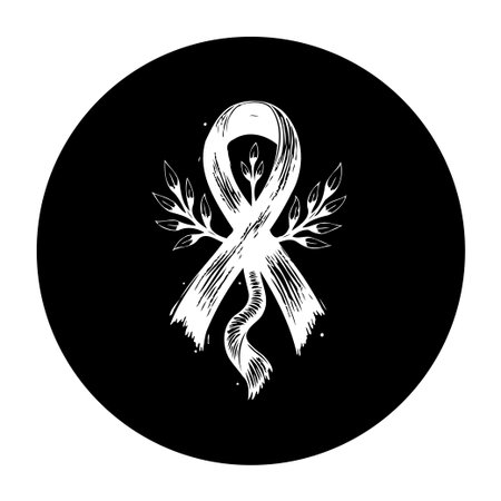 Elegant ribbon with leaves emblem symbolizing awareness support and solidarity in a minimalist design, perfect for health and support projectsのイラスト素材