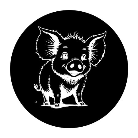A charming cartoon pig illustration set against a black background. The design is simple, clean, and suitable for children's books or animal-themed designs.のイラスト素材