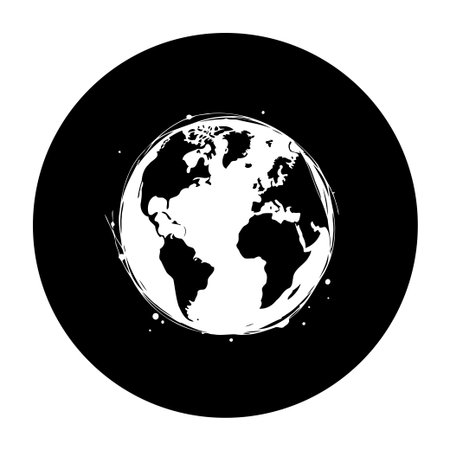 Illustration of the earth globe in black and white. Perfect for use as an icon, design element, or background. Showing the continents.のイラスト素材