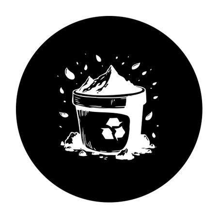 A black and white illustration representing recycling and environmental issues. It uses symbols of waste and resource management to highlight the importance of ecological care.のイラスト素材