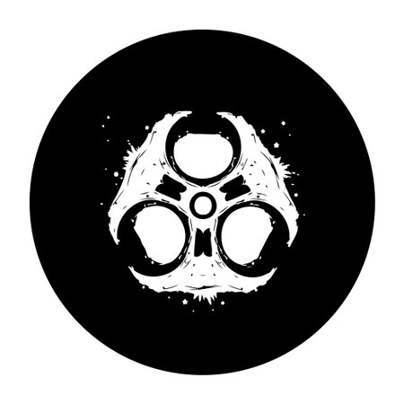 This striking vector illustration features a biohazard symbol within a black circle with a grungy effect. Ideal for use in warning signs and safety materials.のイラスト素材