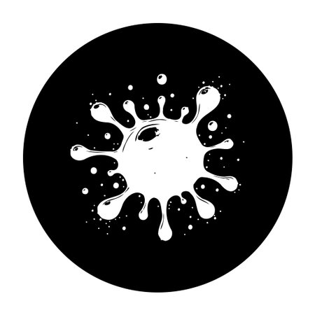 An artistic abstract illustration featuring a splash of white liquid on a contrasting black circle background. Minimalistic and modern aesthetic design.のイラスト素材