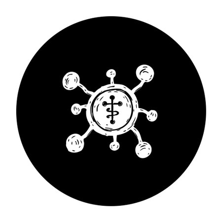 A vector illustration symbolizing global medical connections through healthcare networks, digital medicine integration, and combating viruses.のイラスト素材