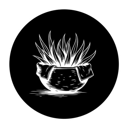 A striking monochrome botanical illustration showcasing an aloe vera plant in a pot. The detailed linework and contrast create a dramatic effect, suitable for various design projects.のイラスト素材