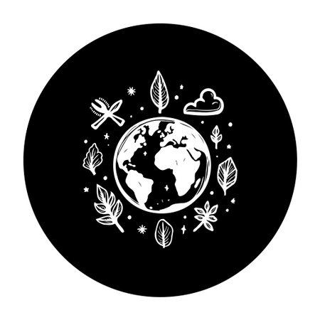 A stylized vector illustration representing environmental consciousness. It features earth surrounded by leaves, symbolizing protection and sustainability, promoting ecological balance and a greener future.のイラスト素材