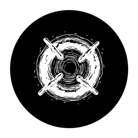 A black and white illustration of a stove burner with a handmade feel. Perfect for cooking, kitchenware, or home design concepts.のイラスト素材