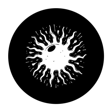 A minimalist black and white sun icon featuring a stylized design. This graphic art is ideal for illustration use and decorative purposes.のイラスト素材