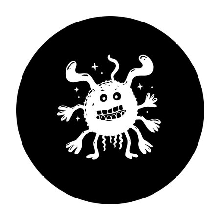 A comical vector depiction features a playful cartoon bacteria. With its whimsical design, it's great for health awareness and educational visuals. Its simple monochrome makes for easy integration.のイラスト素材