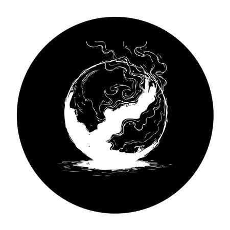 A monochrome illustration of the earth with smoke, depicting ecological issues, global warming, and environmental concerns due to pollution and burning effects.のイラスト素材