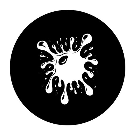 A white, paint-like splash is centered on a clean, black circular background. The simple graphic can add an artistic element to design projects.のイラスト素材