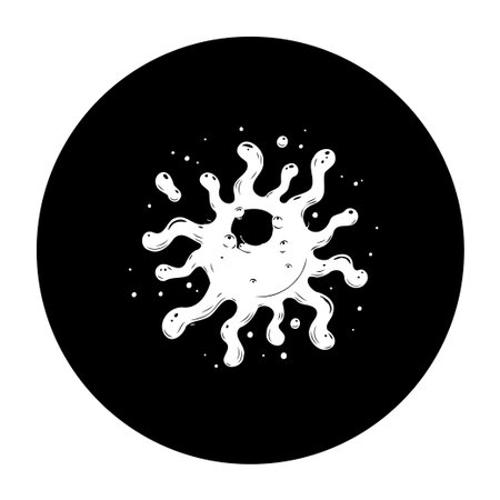A monochrome vector graphic features an abstract splatter design on a dark background. This creates a dynamic and modern design, ideal for backgrounds, illustrations, or decorative elements.のイラスト素材