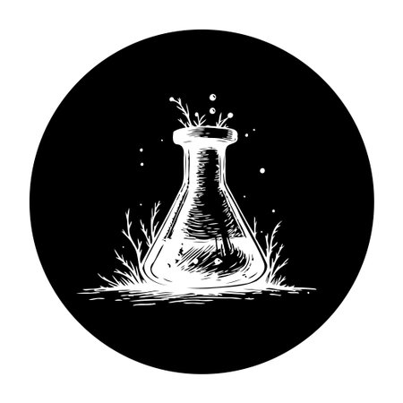 A minimalist illustration showcases a conical flask with a bubbling liquid, evoking a sense of mystery and science.のイラスト素材