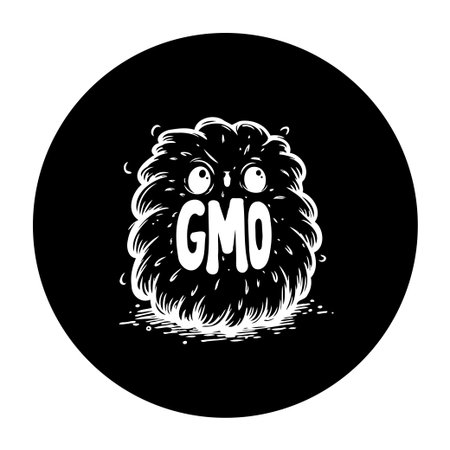 A cartoon illustration conveying the concept of a genetically modified organism (GMO) with the text 'GMO' displayed on a fluffy, potentially scary creature.のイラスト素材