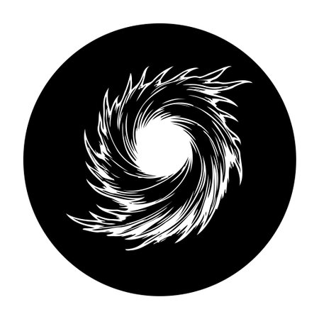 A striking black and white illustration featuring an abstract swirling vortex set within a circular frame, perfect for modern design projects.のイラスト素材