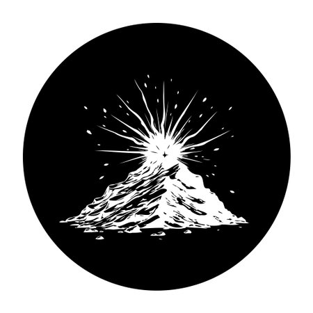 A captivating black and white illustration features a mountain peak with a star exploding above. The scene evokes a sense of awe and wonder.のイラスト素材