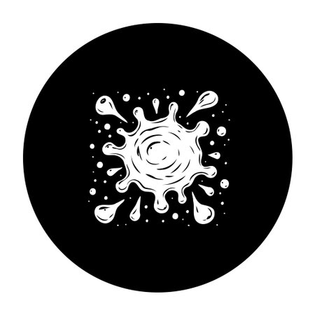 A minimalistic design features a white milk splash icon isolated against a black background, creating a striking contrast suitable for various creative projects.のイラスト素材