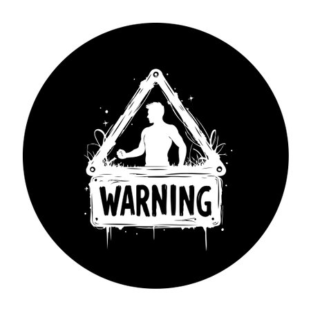 Symbolic representation of caution featuring a man inside a warning sign design. Vector illustration for graphic projects, highlighting potential dangers and risks.のイラスト素材