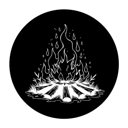 Monochrome illustration of a bonfire. Perfect for outdoor, camping, and adventure themes. The design evokes feelings of warmth and relaxation.のイラスト素材