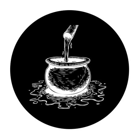 This captivating image features a cauldron brewing a potent potion, perfect for themes of magic, Halloween, and alchemy.のイラスト素材
