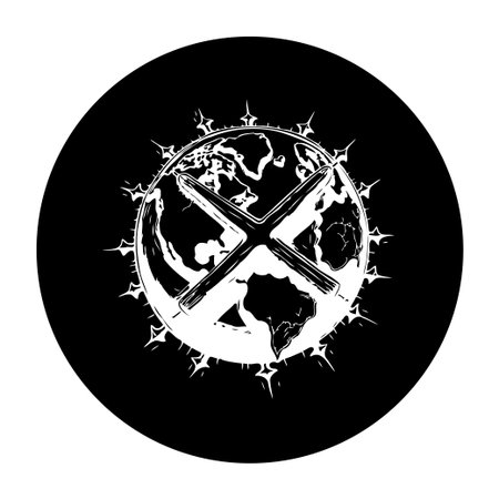 Monochrome globe with a cross is an abstract concept design to display a message of stop global warming, climate change, and pollution.のイラスト素材