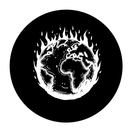 A striking vector illustration of the Earth engulfed in flames, symbolizing climate change and global warming. A visual representation of the urgent need for environmental action.のイラスト素材