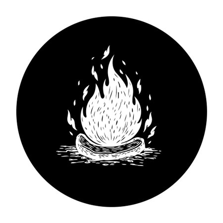 A stylized black and white image featuring a sausage engulfed in flames, perfect for restaurants, food branding or culinary themes.のイラスト素材