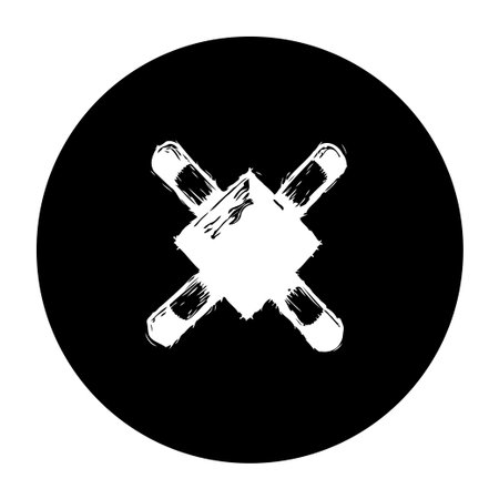 An abstract monochrome design featuring an overlapping cross with a brush stroke effect, set inside a black circle. The minimalist yet artistic style creates a modern and stylish visual.のイラスト素材