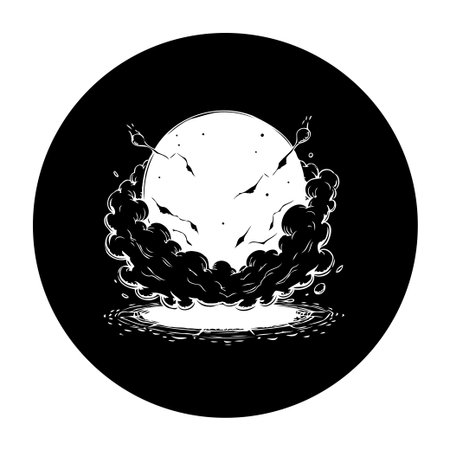 A captivating illustration of a lunar eclipse in the darkness, showcasing cosmic power and celestial beauty. The dramatic smoke and crater evoke a sense of mystery.のイラスト素材