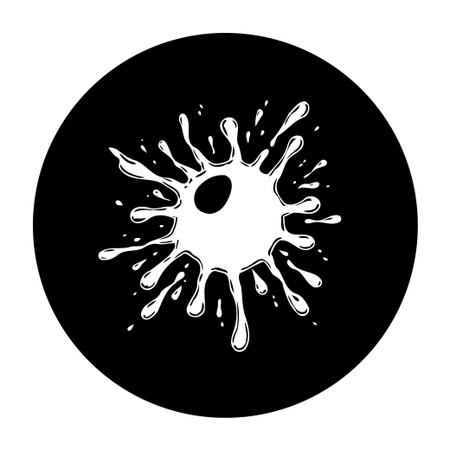 A minimalist black and white vector illustration of a splatter or blob design set within a circle, ideal for graphic design projects.のイラスト素材