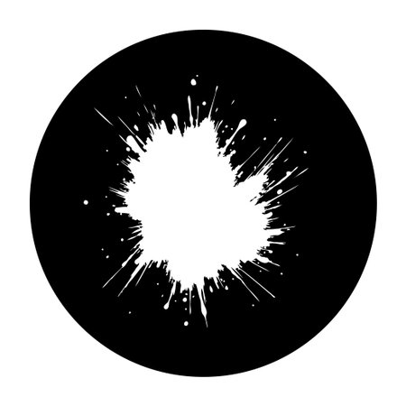 This is an abstract design featuring a white splatter against a black circular background. It creates a unique, artistic effect perfect for adding visual interest to designs.のイラスト素材