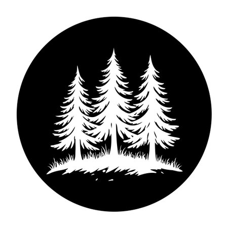 Monochromatic design showcasing coniferous trees in a forest emblem. This evocative image brings a sense of natural beauty, serenity, and environmental consciousness.のイラスト素材