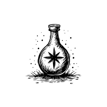 A bottle is an alchemy container. A drawing of an alchemic elixir vial in line art. Perfect for all kinds of mystical projects.のイラスト素材