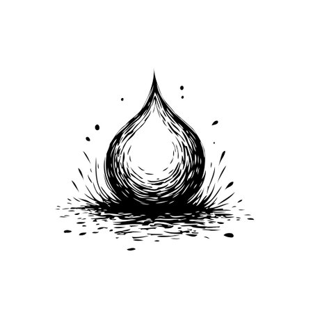 Stylized water drop illustration. The illustration is an abstract design with an ink splash effect, isolated on a white background.のイラスト素材