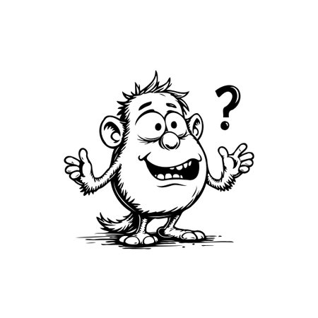 A funny cartoon character looks puzzled with a question mark above their head. The image illustrates confusion or uncertainty.のイラスト素材