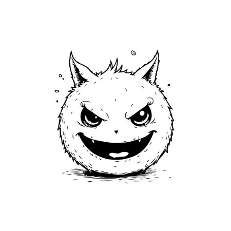 This is a creepy but funny furry monster with horns. It has an evil expression and cartoon character design, perfect for halloween.のイラスト素材