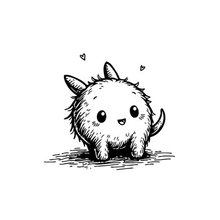 A charming doodle of a furry, cute creature with a heartwarming expression. Ideal for adding a touch of whimsy to children's illustrations and designs.のイラスト素材