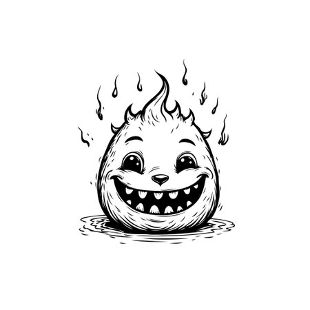 A fun and quirky cartoon illustration of a flame character with a big smile, perfect for adding a playful touch to any design project.のイラスト素材