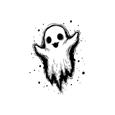 A cute and friendly ghost illustration. Perfect for Halloween themes, kids designs, or playful graphic projects. The black outline drawing on white background creates a clean and versatile image.のイラスト素材