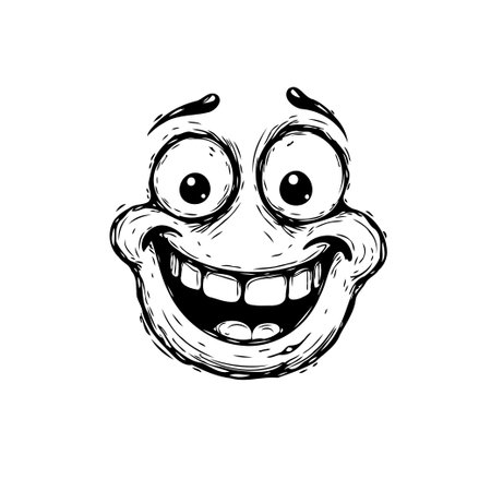 A whimsical cartoon face with a big, toothy smile expresses pure joy. This cheerful illustration is perfect for adding a lighthearted touch to any project.のイラスト素材