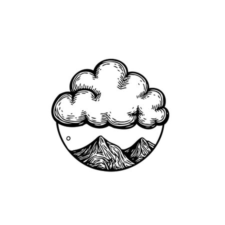 An eye-catching minimalist mountain landscape design featuring a cloud and mountains. This artwork is perfect for posters, backgrounds, and graphic design projects.のイラスト素材