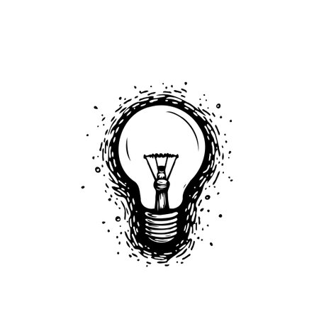 A hand-drawn style lightbulb illustration represents ideas and creativity. The monochrome design is...
