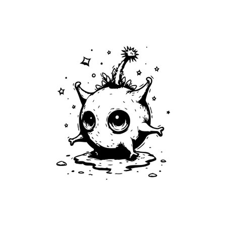 A whimsical cartoon illustration features a cute alien creature with exaggerated eyes. This delightful character design is perfect for adding a touch of fantasy and fun to any project.のイラスト素材