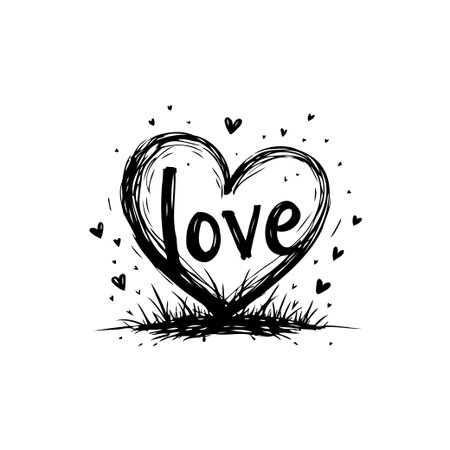 A sketch of a heart with the word love written inside, surrounded by smaller hearts. Perfect for Valentine's Day or any expression of affection.のイラスト素材