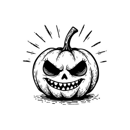 An illustration of a pumpkin with a spooky face, ideal for Halloween decorations and seasonal designs. It captures the essence of Halloween with its scary and fun character.のイラスト素材