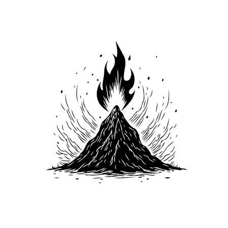 Isolated black and white vector illustration of a volcano eruption. Perfect for adding a touch of drama and power to your designs, symbolizing energy and natural forces.のイラスト素材
