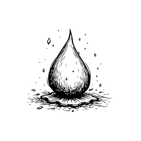 Elegant hand-drawn water drop illustration evokes purity and simplicity. The minimalist design and detailed lines highlight the beauty and essential nature of water in a serene wayのイラスト素材