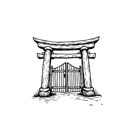 This hand-drawn illustration showcases a traditional Japanese Torii gate, symbolizing the transition from the mundane to the sacred. It's perfect for themes of culture, spirituality, and travel.のイラスト素材